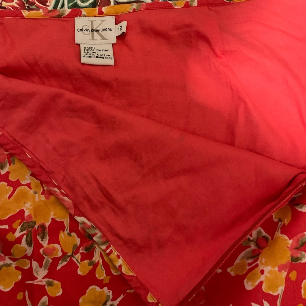 Calvin Klein Jeans Red Gold Midi Bubble Skirt - Picture 2 of 7